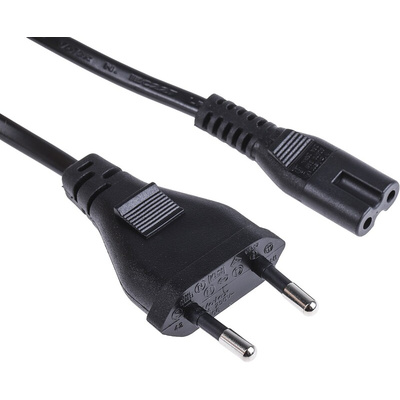 RS PRO IEC C7 Socket to Type C Europlug Plug Power Cord, 1.5m