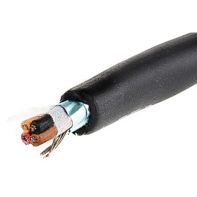 Alpha Wire Xtra-Guard 2 Control Cable, 4 Cores, 0.35 mm², Screened, 30m, Black PE Sheath, 22 AWG