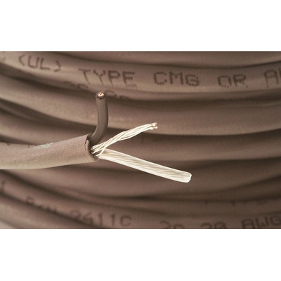 Alpha Wire Alpha Essentials Control Cable, 2 Cores, 0.56 mm², Screened, 30m, Grey PVC Sheath, 20 AWG