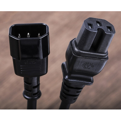 RS PRO IEC C14 Plug to IEC C15 Socket Power Cord, 2m