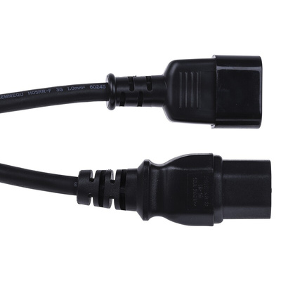 RS PRO IEC C14 Plug to IEC C15 Socket Power Cord, 2m