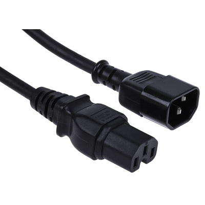 RS PRO IEC C14 Plug to IEC C15 Socket Power Cord, 2m