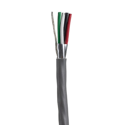 Alpha Wire Alpha Essentials Control Cable, 4 Cores, 0.35 mm², Screened, 30m, Grey PVC Sheath, 22 AWG