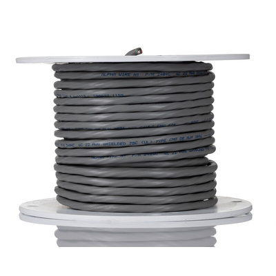Alpha Wire Alpha Essentials Control Cable, 4 Cores, 0.35 mm², Screened, 30m, Grey PVC Sheath, 22 AWG