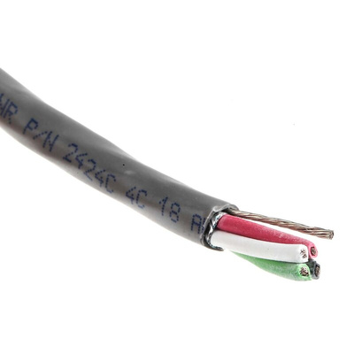 Alpha Wire Alpha Essentials Control Cable, 4 Cores, 0.81 mm², Screened, 30m, Grey PVC Sheath, 18 AWG
