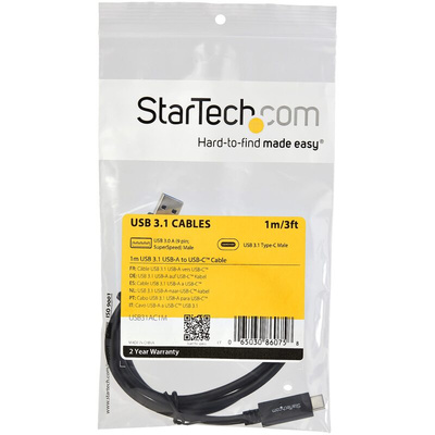 StarTech.com USB 3.1 Cable, Male USB A to Male USB C  Cable, 1m