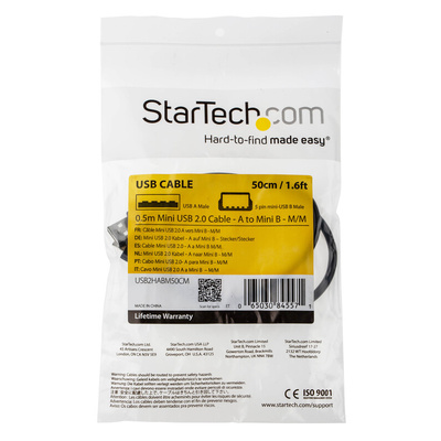 StarTech.com USB 2.0 Cable, Male USB A to Male Mini USB B  Cable, 0.5m