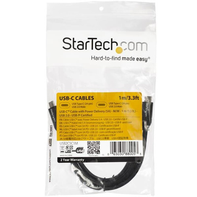 StarTech.com USB 2.0 Cable, Male USB C to Male USB C Cable, 1m