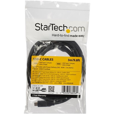 StarTech.com USB 2.0 Cable, Male USB C to Male USB C  Cable, 3m
