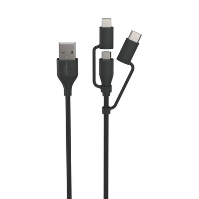 Ansmann Cable, Male USB A to Lightning, Micro USB B, USB C Cable, 1.2m