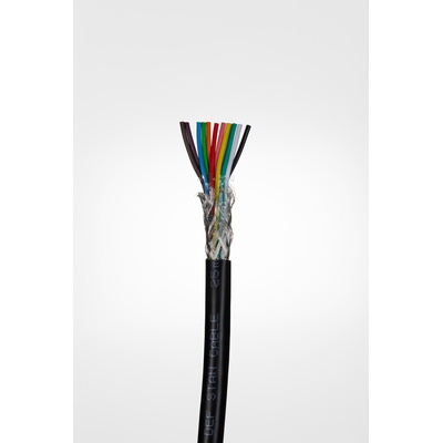 RS PRO Multicore Industrial Cable, 12 Cores, 0.22 mm², DEF STAN, Screened, 25m, Black PVC Sheath