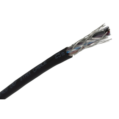 RS PRO Multicore Industrial Cable, 6 Cores, 0.22 mm², DEF STAN, Screened, 100m, Black PVC Sheath