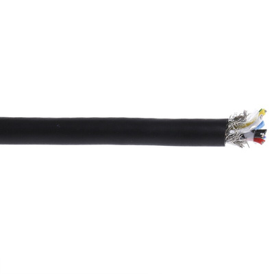 RS PRO Multicore Data Cable, 0.055 mm², 6 Cores, 30 AWG, Screened, 100m, Black Sheath