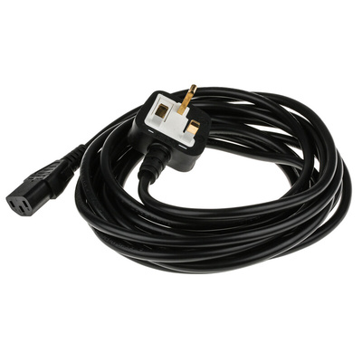 RS PRO IEC C13 Socket to Type G UK Plug Power Cord, 5m