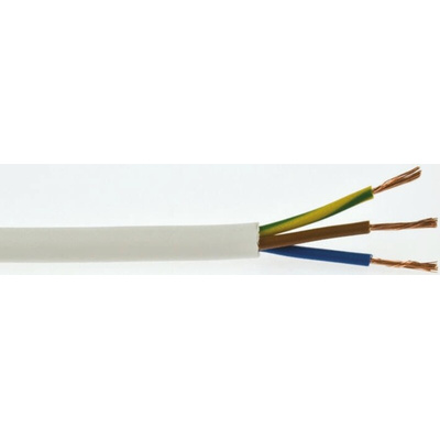 RS PRO 3 Core Power Cable, 1 mm², 100m, White PVC Sheath, 3183Y, 10 A, 300 V, 500 V