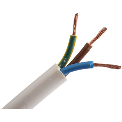 RS PRO 3 Core Power Cable, 1 mm², 100m, White PVC Sheath, 3183Y, 10 A, 300 V, 500 V