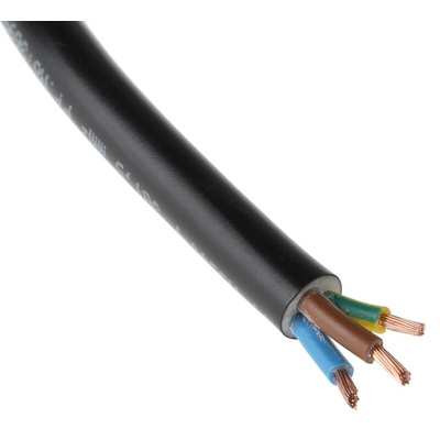 RS PRO 3 Core Power Cable, 1.5 mm², 100m, Black PVC Sheath, 3183Y, 16 A, 300 V, 500 V