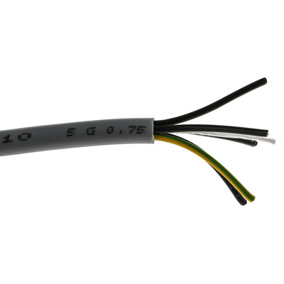 RS PRO Control Cable, 5 Cores, 0.75 mm², YY, Unscreened, 50m, Grey PVC Sheath, 18 AWG