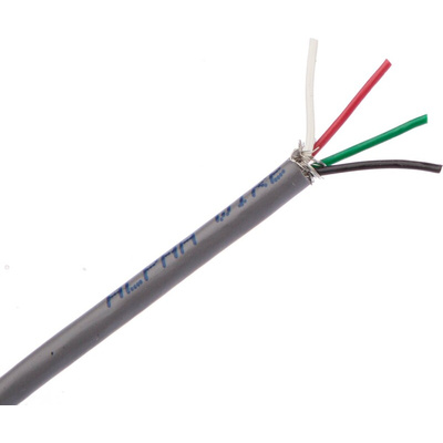 Alpha Wire Alpha Essentials Control Cable, 4 Cores, 0.09 mm², DEF STAN, Screened, 305m, Grey PVC Sheath, 28 AWG