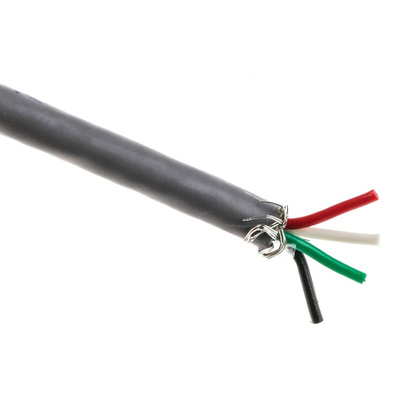 Alpha Wire Alpha Essentials Control Cable, 4 Cores, 0.09 mm², Screened, 100m, Grey PVC Sheath, 28 AWG