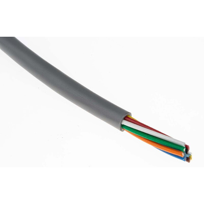 Alpha Wire Alpha Essentials Control Cable, 8 Cores, 0.35 mm², Unscreened, 30m, Grey PVC Sheath, 22 AWG