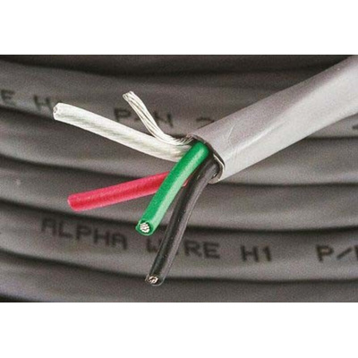Alpha Wire Alpha Essentials Control Cable, 4 Cores, 0.35 mm², Screened, 30m, Grey PVC Sheath, 22 AWG