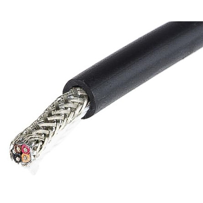 Alpha Wire Xtra-Guard 2 Control Cable, 4 Cores, 0.35 mm², Screened, 30m, Black PE Sheath, 22 AWG