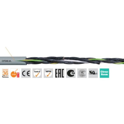 Igus chainflex CF130.UL Control Cable, 4 Cores, 1.5 mm², Unscreened, 10m, Grey PVC Sheath, 15 AWG