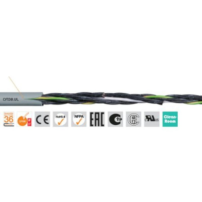 Igus chainflex CF130.UL Control Cable, 4 Cores, 1.5 mm², Unscreened, 50m, Grey PVC Sheath, 15 AWG
