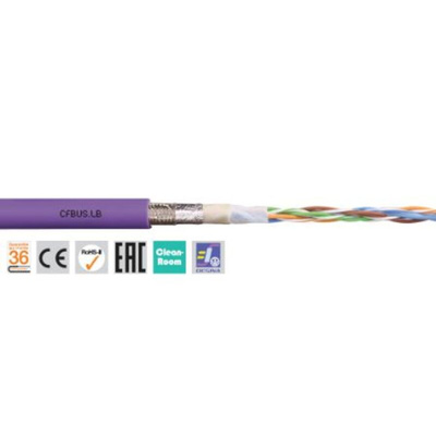 Igus chainflex CFBUS.LB Data Cable, 2 Cores, 0.5 mm², Screened, 50m, Purple TPE Sheath, 20 AWG