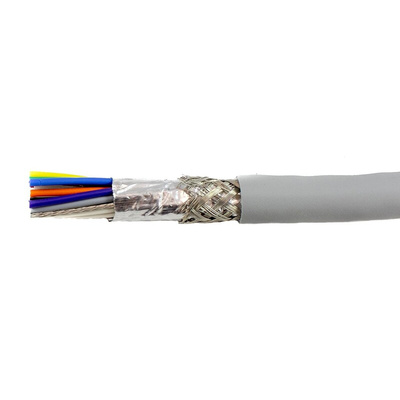 Alpha Wire EcoCable Mini Control Cable, 15 Cores, 0.24 mm², ECO, Screened, 30m, Grey mPPE Sheath, 24 AWG