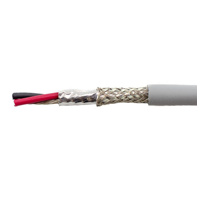 Alpha Wire EcoCable Mini Control Cable, 2 Cores, 0.38 mm², ECO, Screened, 30m, Grey mPPE Sheath, 22 AWG