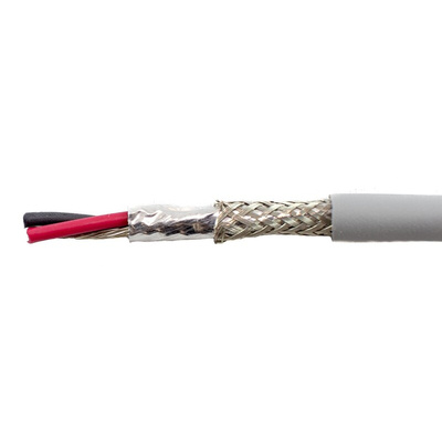 Alpha Wire EcoCable Mini Control Cable, 2 Cores, 0.61 mm², ECO, Screened, 30m, Grey mPPE Sheath, 20 AWG