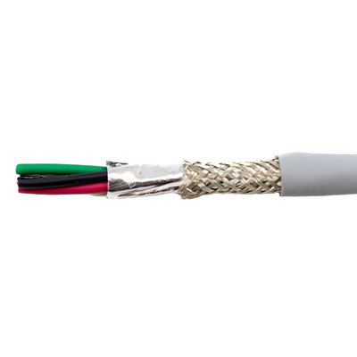 Alpha Wire EcoCable Mini Control Cable, 4 Cores, 0.61 mm², ECO, Screened, 30m, Grey mPPE Sheath, 20 AWG