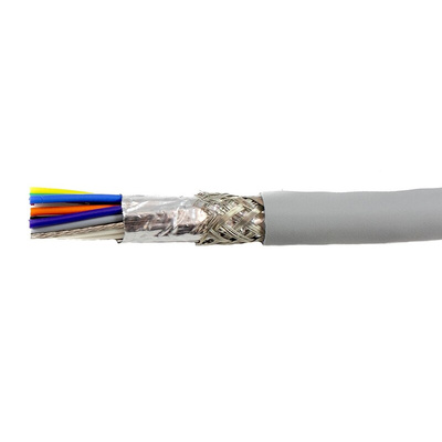 Alpha Wire EcoCable Mini Control Cable, 15 Cores, 0.61 mm², Screened, 30m, Grey mPPE Sheath, 20 AWG
