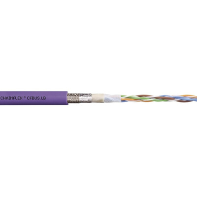 Igus chainflex CFBUS.LB Data Cable, 2 Cores, 0.25 mm², Screened, 25m, Purple TPE Sheath, 24 AWG