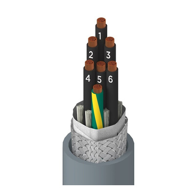 Alpha Wire Xtra-Guard Flex Multicore Industrial Cable, 7 Cores, Screened, 30.5m, Grey