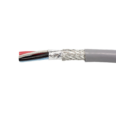 Alpha Wire Control Cable, 3 Cores, Screened, 30m, Grey PVC Sheath, 24 AWG