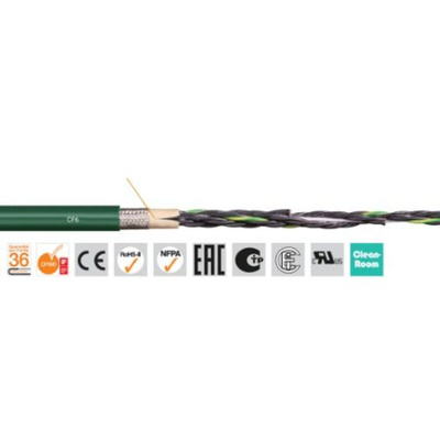 Igus chainflex CF6 Control Cable, 4 Cores, 0.25 mm², Screened, 50m, Green PVC Sheath, 23 AWG