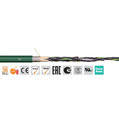 Igus chainflex CF6 Control Cable, 4 Cores, 1.5 mm², Screened, 50m, Green PVC Sheath, 15 AWG