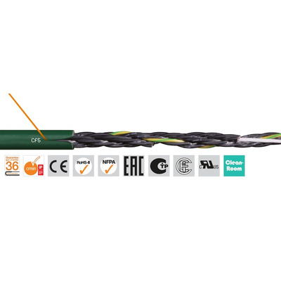Igus chainflex CF5 Control Cable, 12 Cores, 1 mm², Unscreened, 100m, Green PVC Sheath, 17 AWG