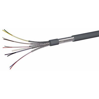 AXINDUS HIFLEX Y BP Control Cable, 4 Cores, 0.75 mm², LIYCY-BP, Screened, 100m, Grey PVC Sheath, 18AWG