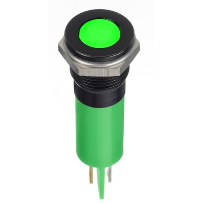 RS PRO Green Indicator, 220 V ac, 12mm Mounting Hole Size, Faston, Solder Lug Termination, IP67