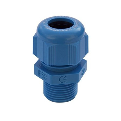 SIB SIB-TEC Series Blue Polyamide Cable Gland, NPT 1/2in Thread, 7mm Min, 12mm Max, IP68