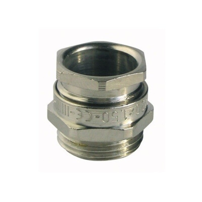 Capri ISOCAP Series Silver Nickel Plated Brass Cable Gland, M20 Thread, 8.5mm Min, 13.5mm Max, IP66