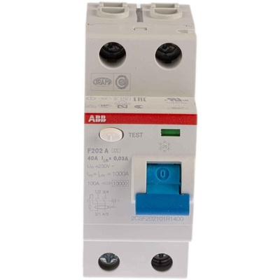 ABB 2 Pole Type A Residual Current Circuit Breaker, 40A F202, 30mA