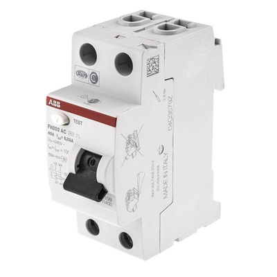 ABB 2 Pole Type AC Residual Current Circuit Breaker, 40A FH200, 30mA