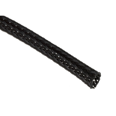 RS PRO Expandable Braided PET Black Cable Sleeve, 5mm Diameter, 5m Length