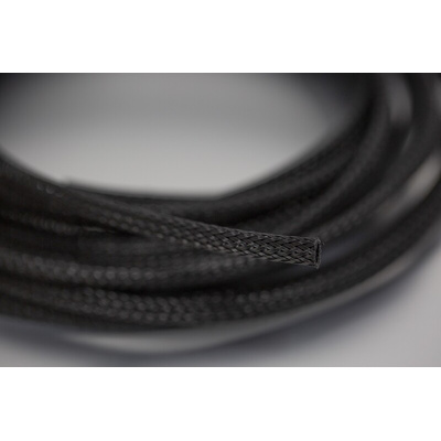 RS PRO Expandable Braided PET Black Cable Sleeve, 5mm Diameter, 5m Length