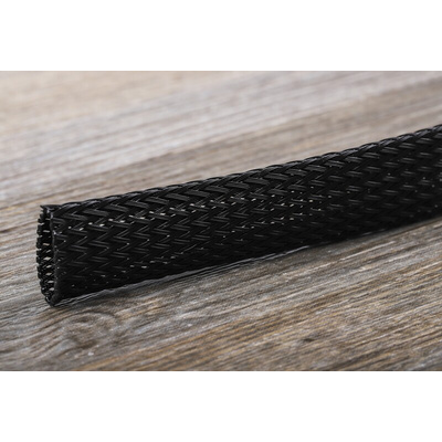 RS PRO Expandable Braided PET Black Cable Sleeve, 15mm Diameter, 5m Length